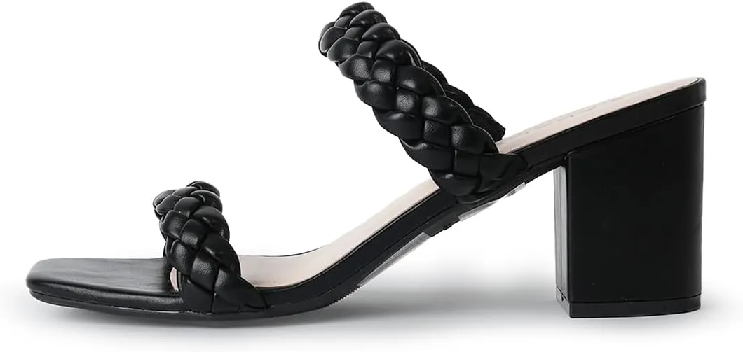 J. Adams Stormi Heeled Sandals Women Dressy Summer Flat Mules- Square Toe Double Band Low Block Heel Sandals - Chunky Sandals for Women - Summer Sandals, Womens Dress Sandals, Women's Heeled Sandals