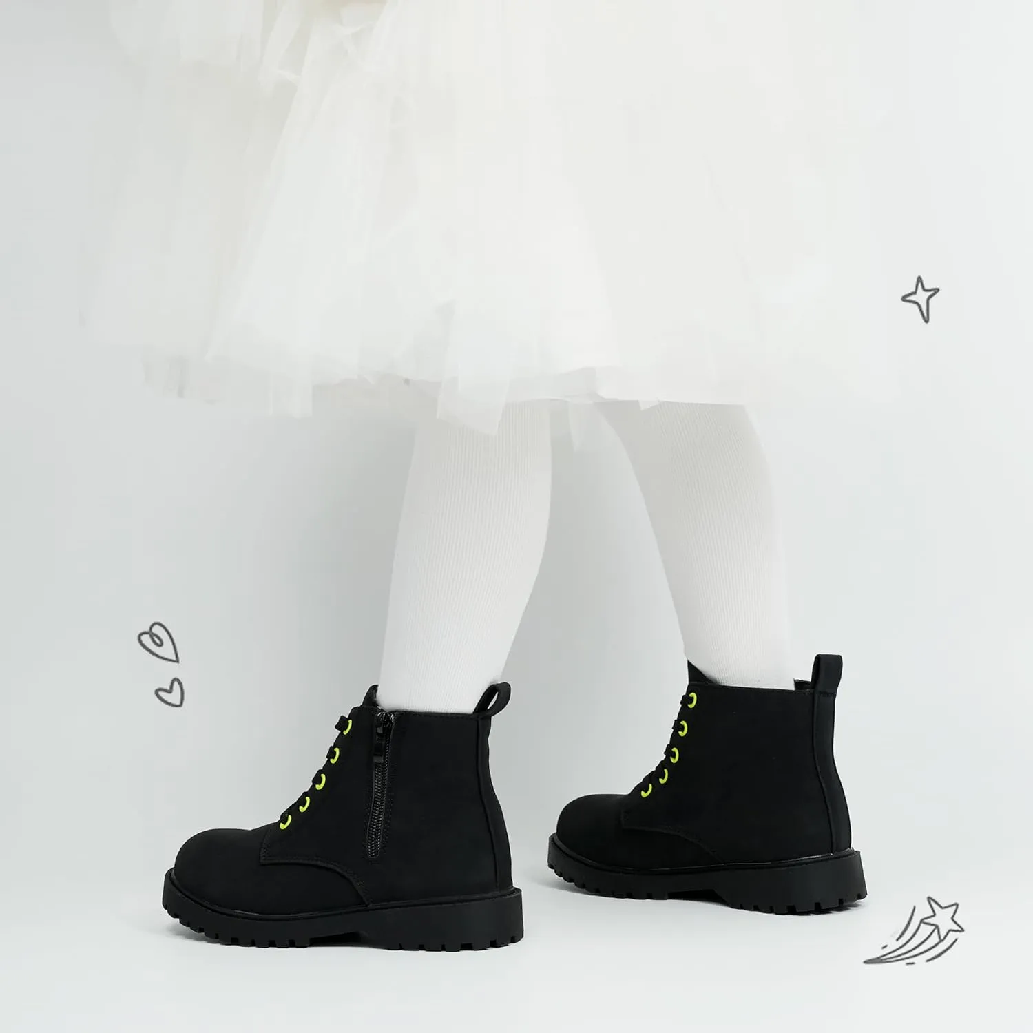 JABASIC Girls Ankle Boots Side Zipper Lace Up Work Boot Combat Booties for Little/Big Kids