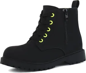 JABASIC Girls Ankle Boots Side Zipper Lace Up Work Boot Combat Booties for Little/Big Kids