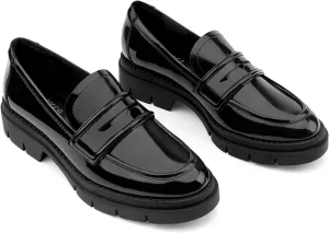 JENN ARDOR Women's Chunky Loafers Slip On Lug Sole Penny Loafer Comfort Casual Round Toe Mid Heels Platform Work Shoes