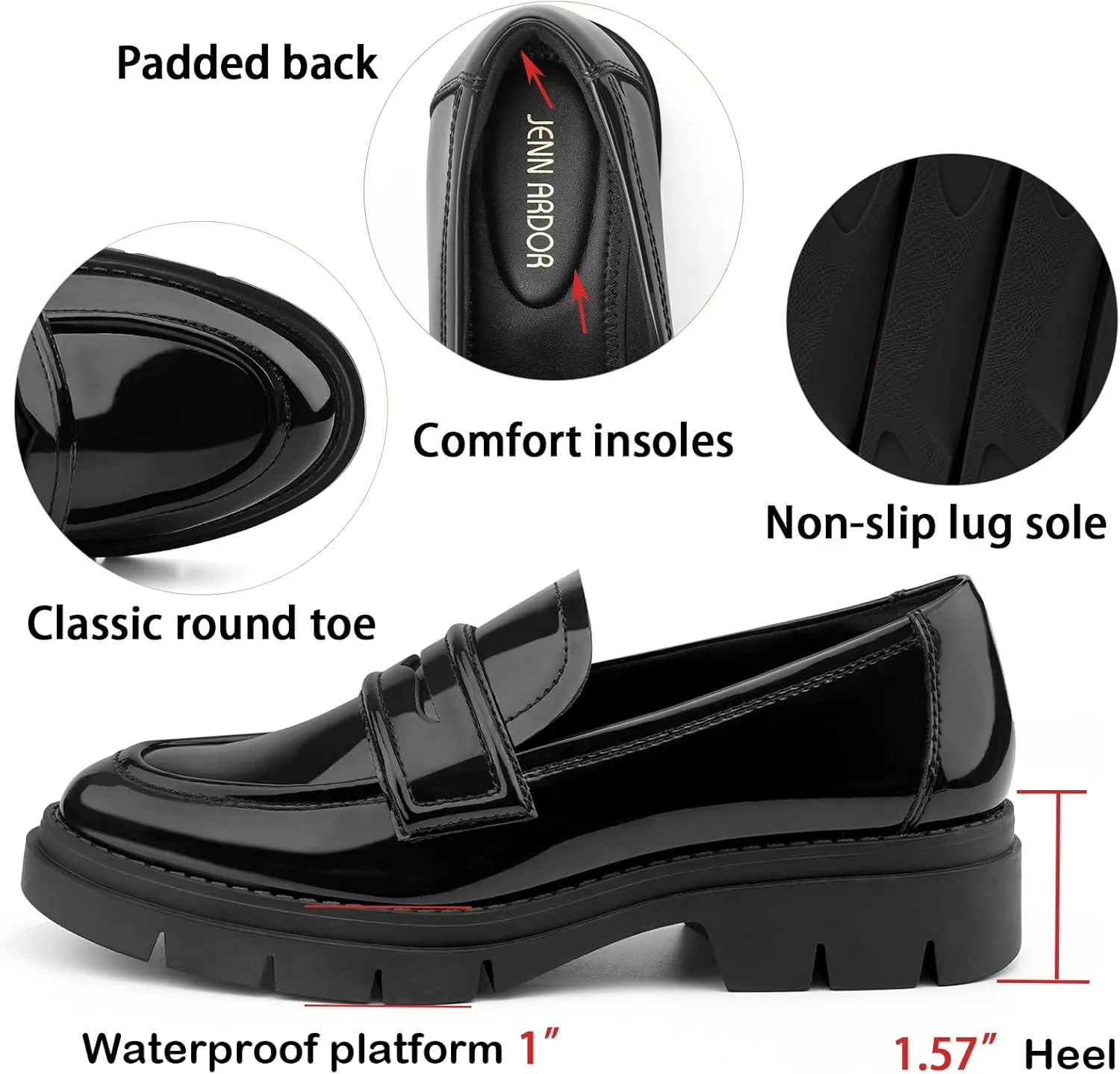 JENN ARDOR Women's Chunky Loafers Slip On Lug Sole Penny Loafer Comfort Casual Round Toe Mid Heels Platform Work Shoes