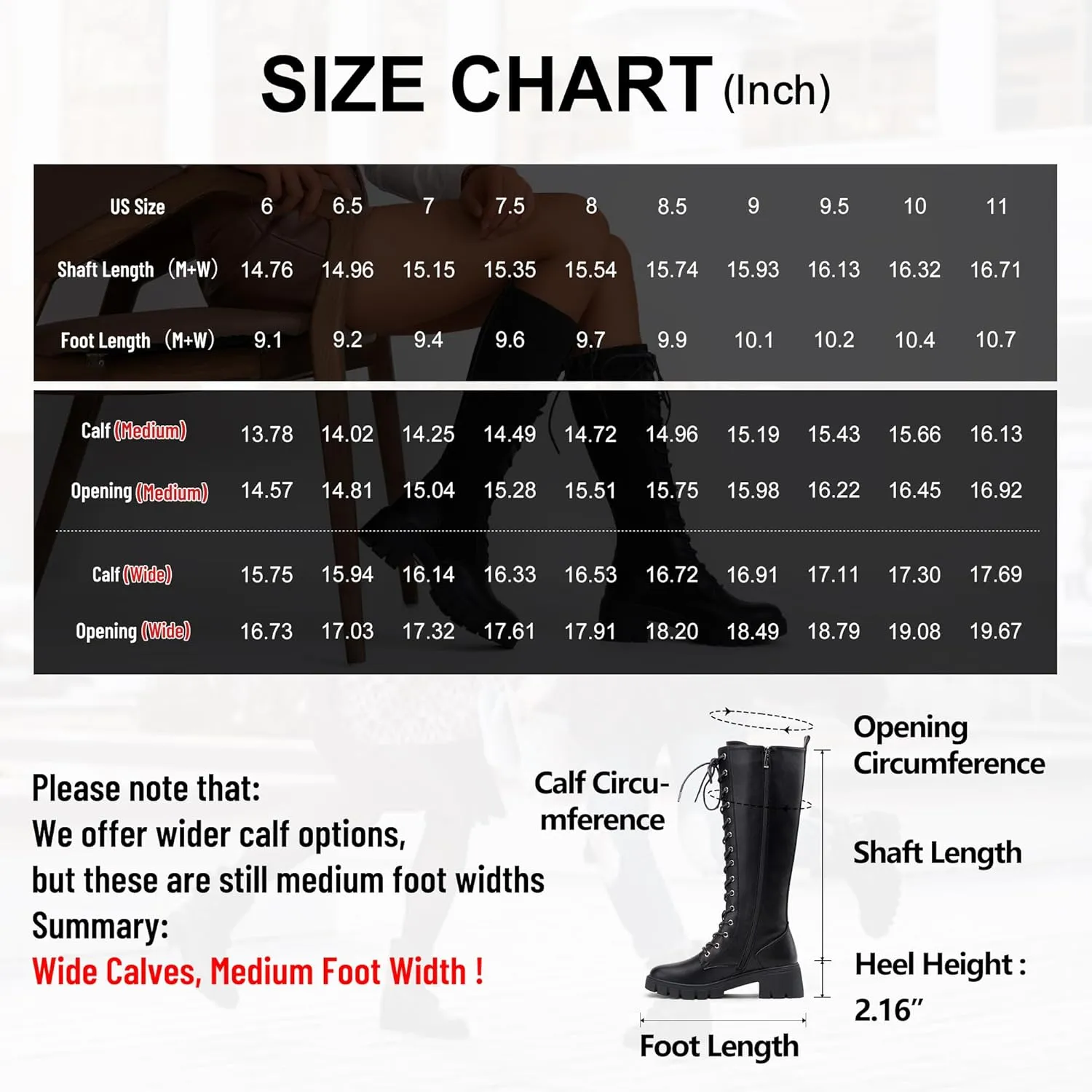Jeossy Women's Knee High Riding Combat 9603 Boots, Tall Platform Chunky Heel Boots Wide Claf