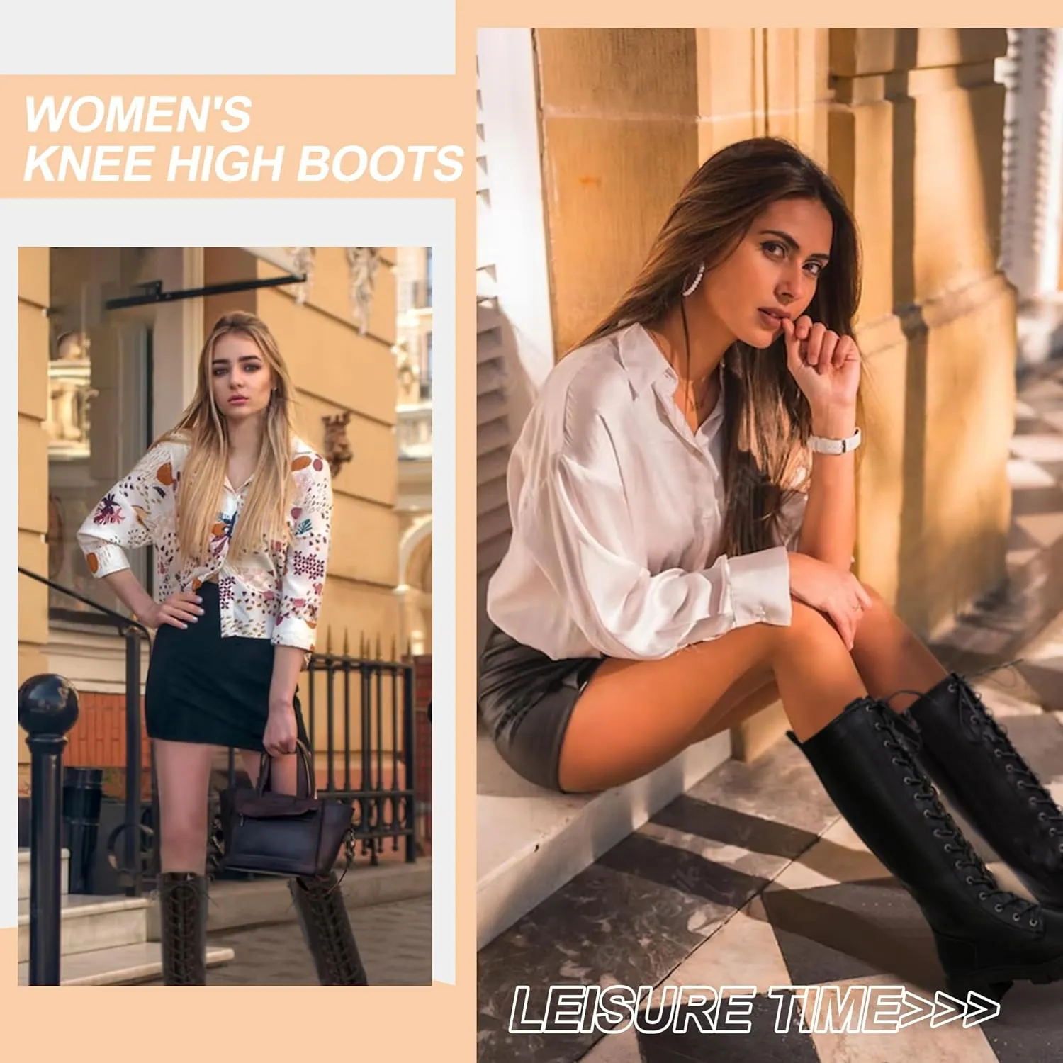 Jeossy Women's Knee High Riding Combat 9603 Boots, Tall Platform Chunky Heel Boots Wide Claf