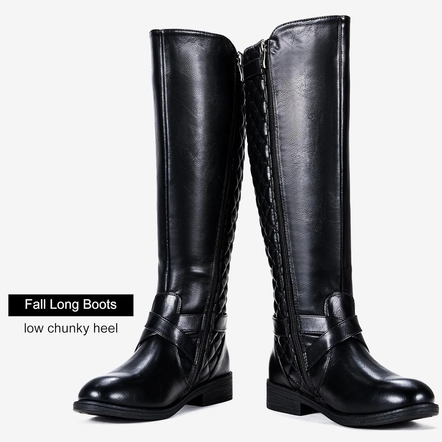 Jeossy Women's Knee High Riding Tall Boots, Comfortable with Metal Buckle and Zipper Boots with Wide Calf