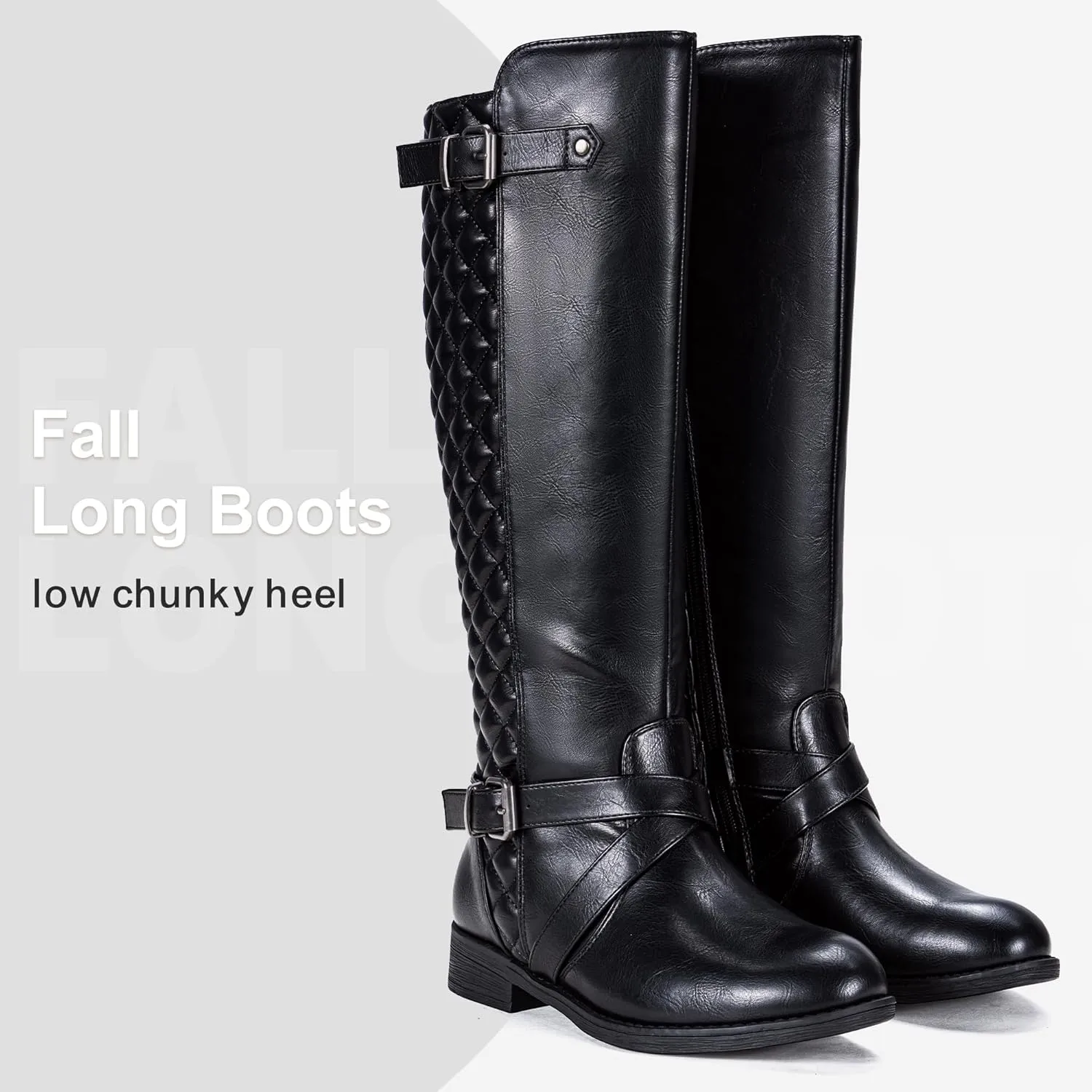 Jeossy Women's Knee High Riding Tall Boots, Comfortable with Metal Buckle and Zipper Boots with Wide Calf