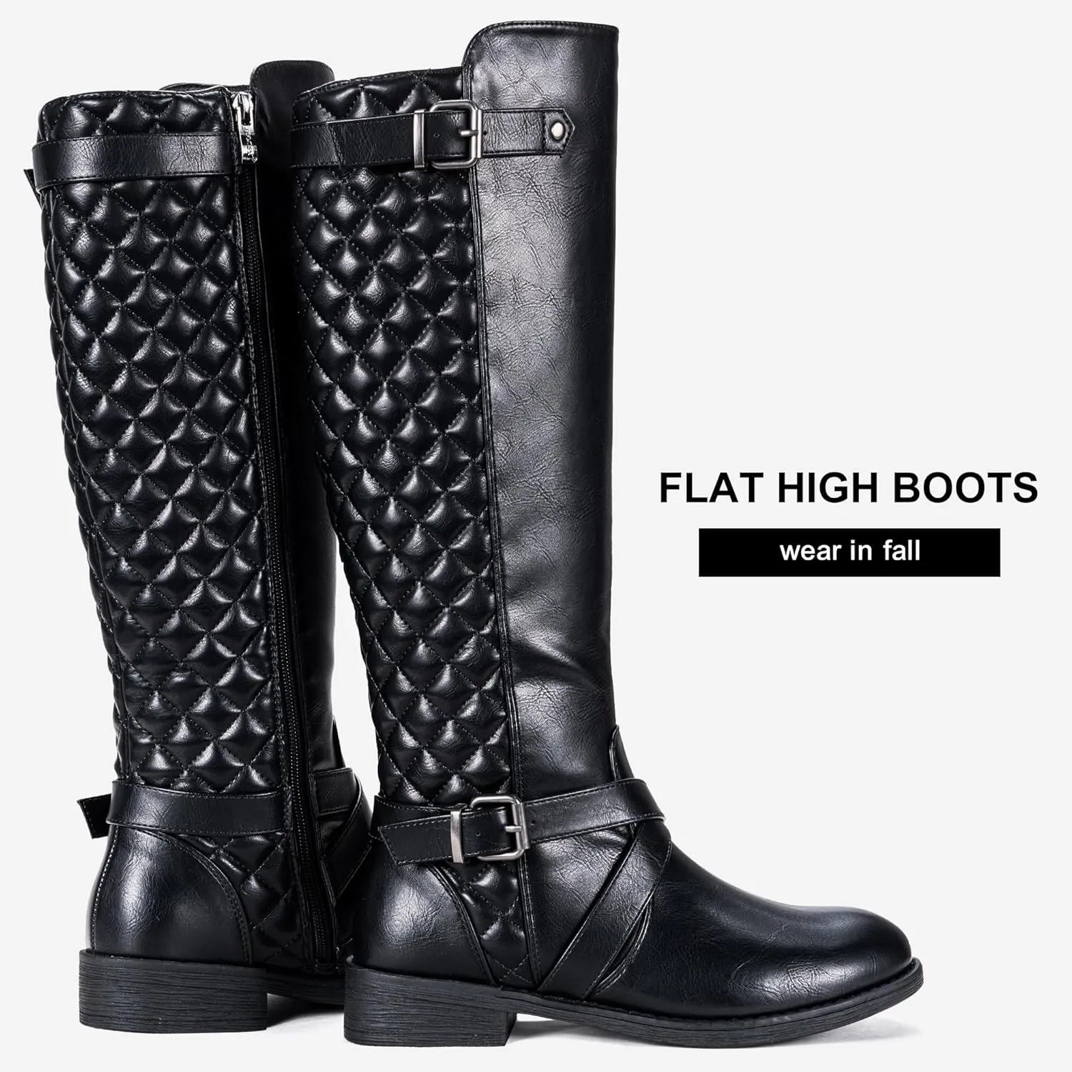 Jeossy Women's Knee High Riding Tall Boots, Comfortable with Metal Buckle and Zipper Boots with Wide Calf