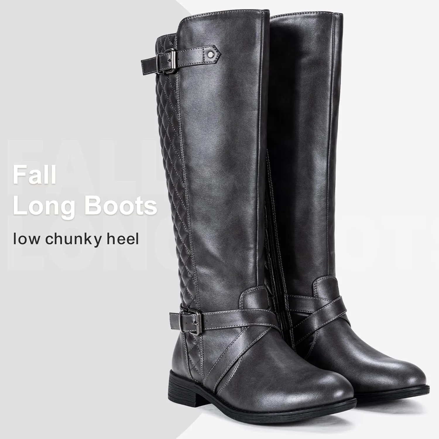 Jeossy Women's Knee High Riding Tall Boots, Comfortable with Metal Buckle and Zipper Boots with Wide Calf