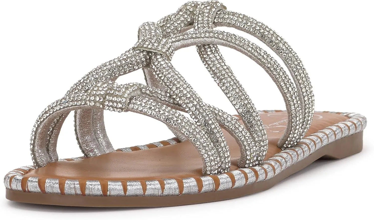 Jessica Simpson Womens Embellished Faux Leather Slide Sandals