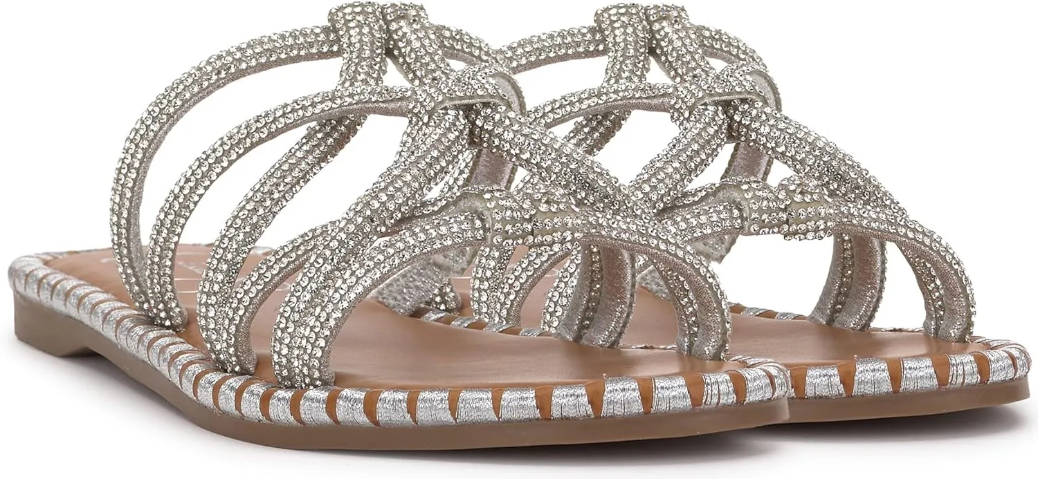 Jessica Simpson Womens Embellished Faux Leather Slide Sandals