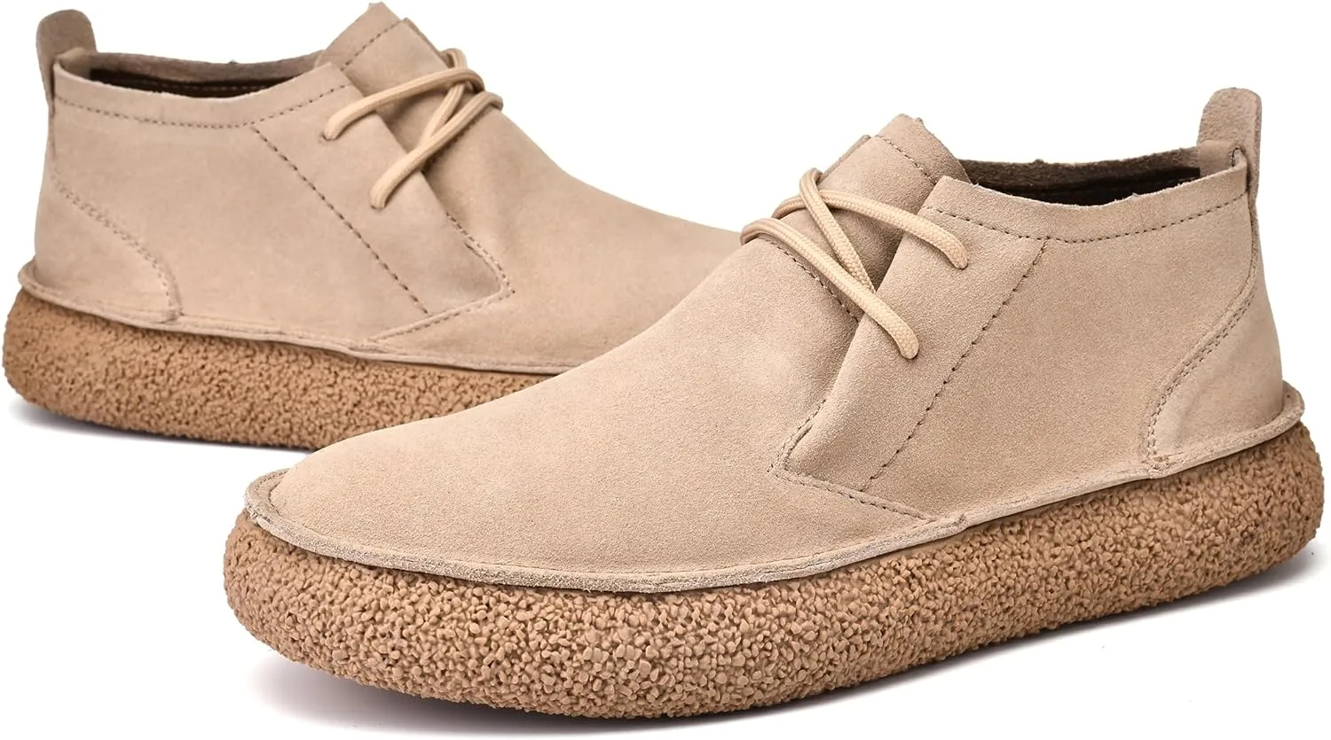 JIONS Mens Ankle Desert Chukka Boots Lace Up Suede Leather Shoes Round Toe Platform Deck Boots