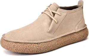 JIONS Mens Ankle Desert Chukka Boots Lace Up Suede Leather Shoes Round Toe Platform Deck Boots