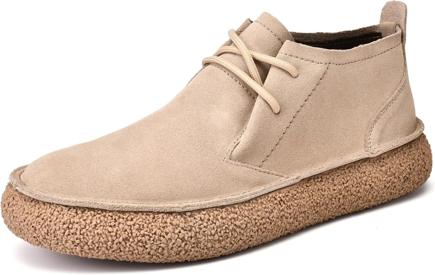 JIONS Mens Ankle Desert Chukka Boots Lace Up Suede Leather Shoes Round Toe Platform Deck Boots