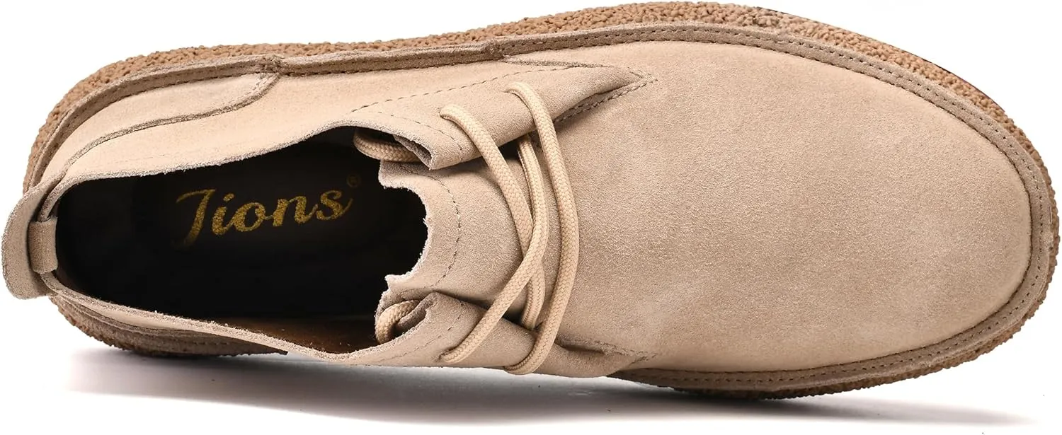 JIONS Mens Ankle Desert Chukka Boots Lace Up Suede Leather Shoes Round Toe Platform Deck Boots
