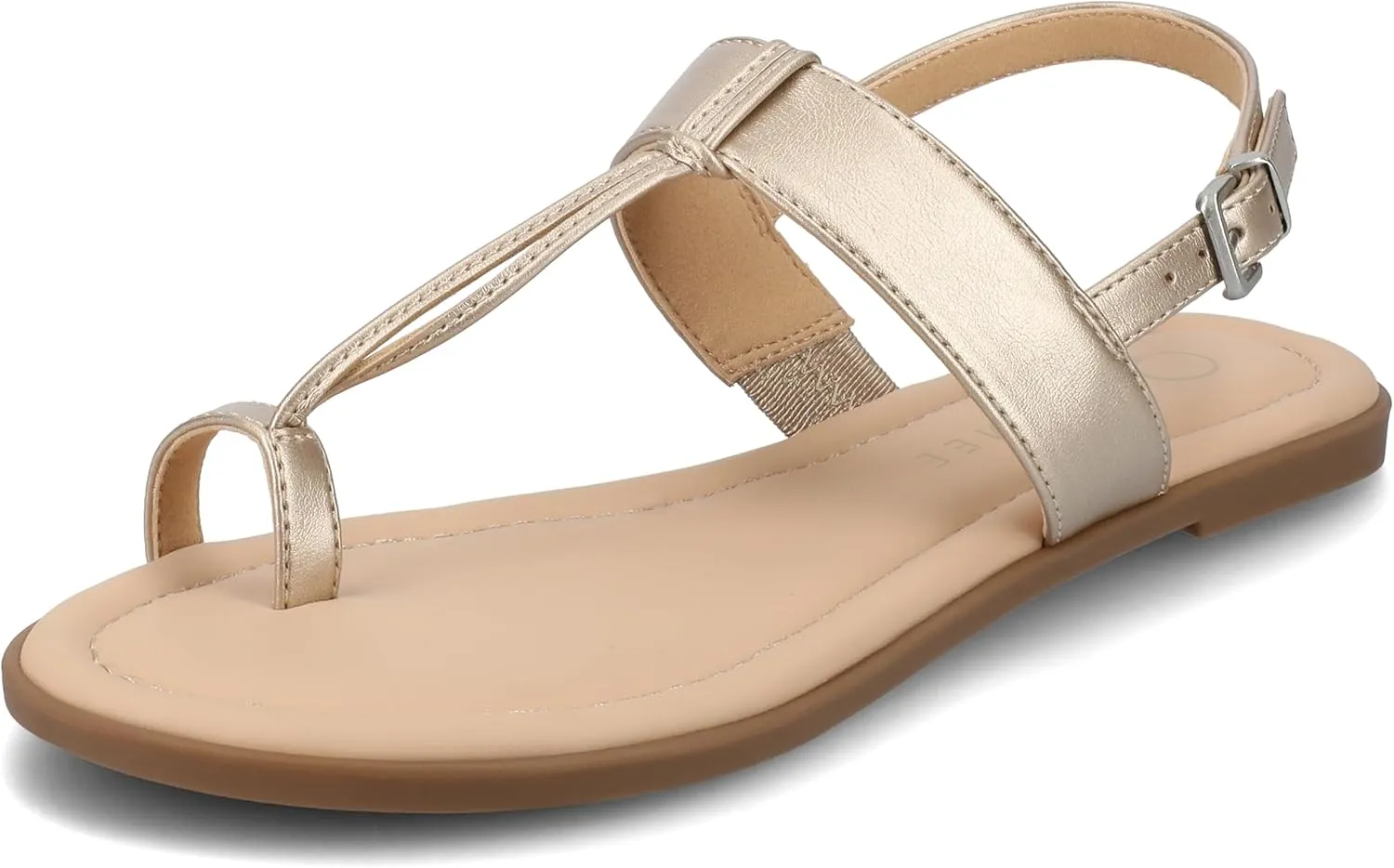 Journee Collection Womens Gerra T strap Toe Ring Sandals Open Round Toe Buckle Cushioned Flat Sole Summer Shoes