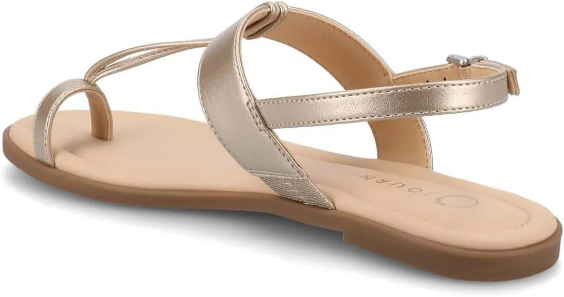 Journee Collection Womens Gerra T strap Toe Ring Sandals Open Round Toe Buckle Cushioned Flat Sole Summer Shoes