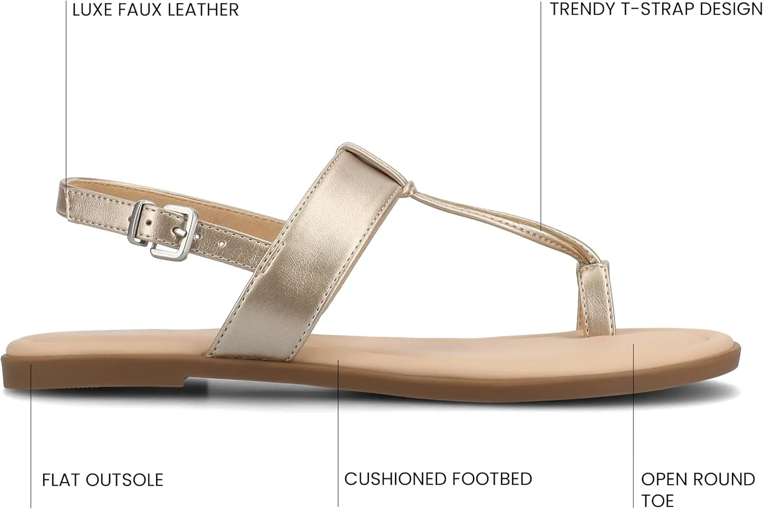 Journee Collection Womens Gerra T strap Toe Ring Sandals Open Round Toe Buckle Cushioned Flat Sole Summer Shoes