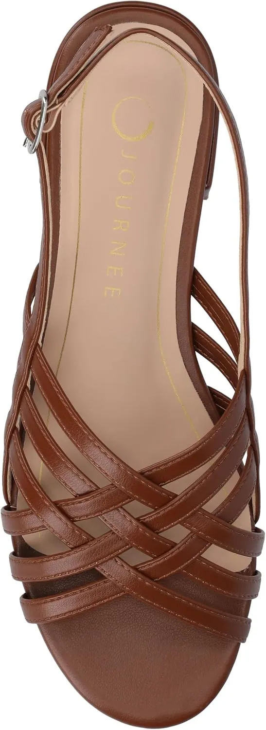 Journee Womens Woven Strappy Slingback Block Heel Buckle Ankle Open Round Toe Cassandra Comfort Sandals