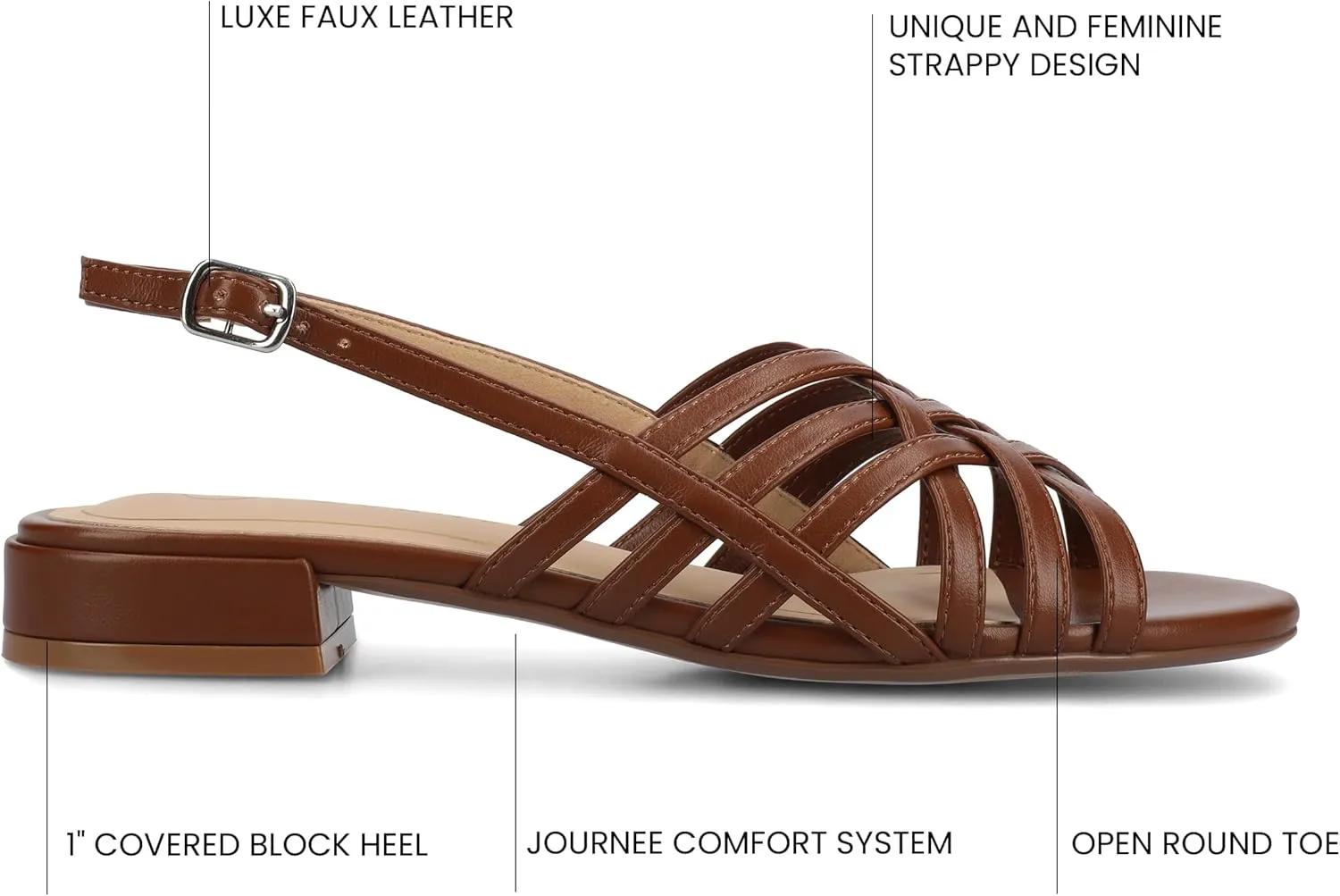 Journee Womens Woven Strappy Slingback Block Heel Buckle Ankle Open Round Toe Cassandra Comfort Sandals