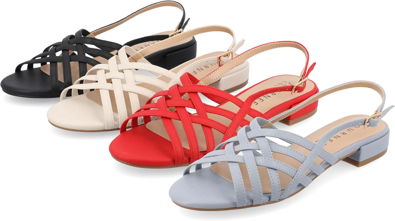 Journee Womens Woven Strappy Slingback Block Heel Buckle Ankle Open Round Toe Cassandra Comfort Sandals