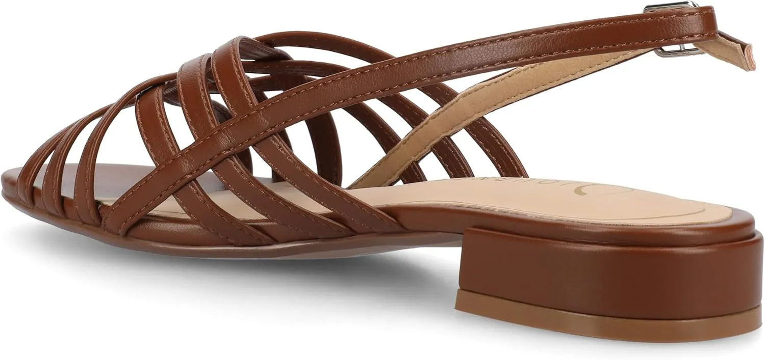 Journee Womens Woven Strappy Slingback Block Heel Buckle Ankle Open Round Toe Cassandra Comfort Sandals