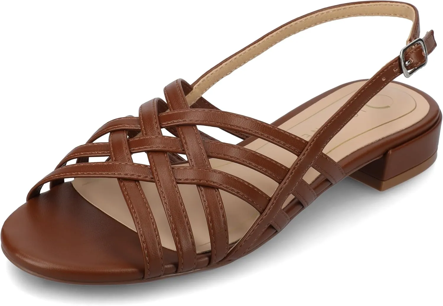 Journee Womens Woven Strappy Slingback Block Heel Buckle Ankle Open Round Toe Cassandra Comfort Sandals