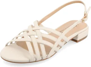 Journee Womens Woven Strappy Slingback Block Heel Buckle Ankle Open Round Toe Cassandra Comfort Sandals