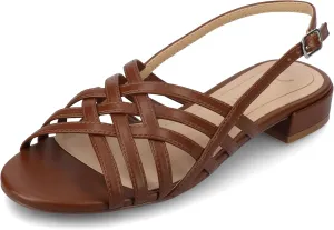 Journee Womens Woven Strappy Slingback Block Heel Buckle Ankle Open Round Toe Cassandra Comfort Sandals