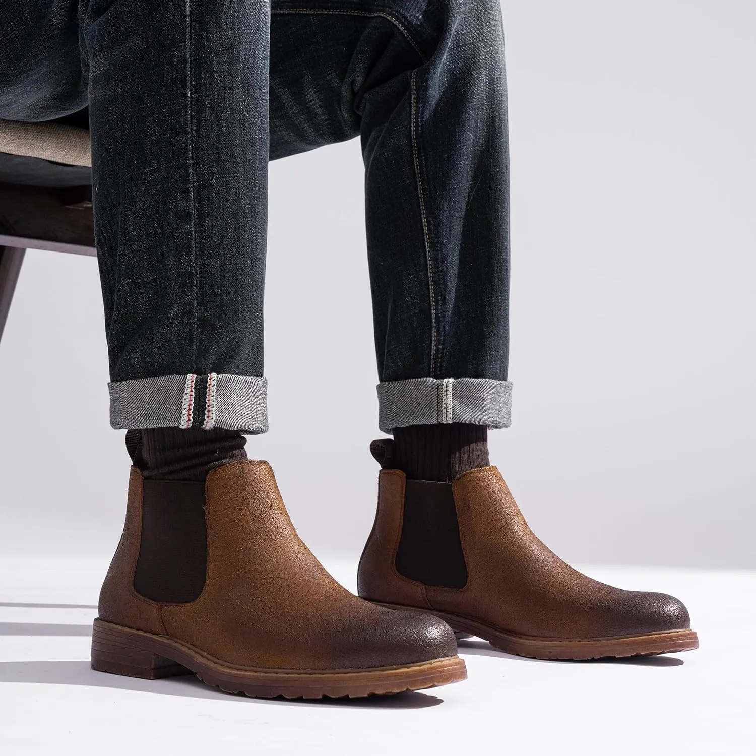 Jousen Men's Chelsea Boots Leather Distressed Boots for Men