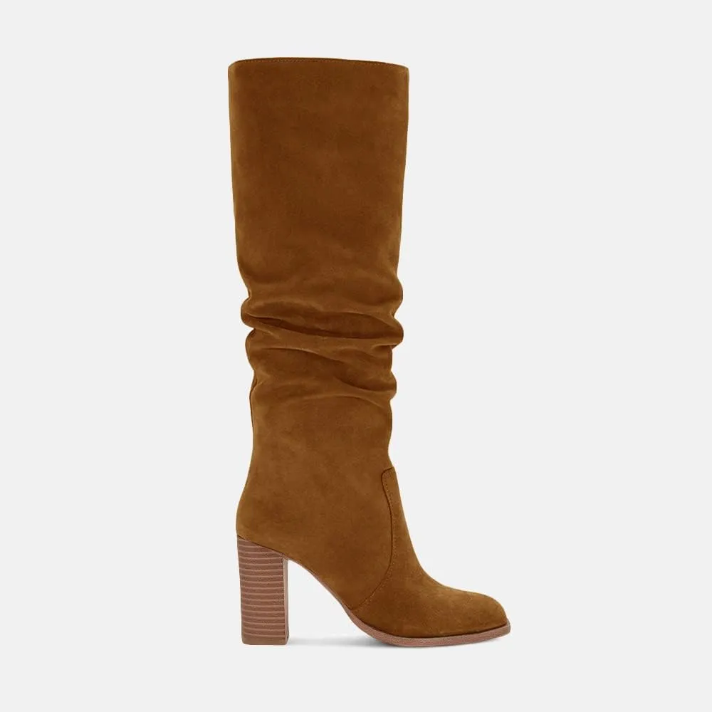 Juliet Holy Womens Knee High Boots Chunky High Heel Square Toe Side Zipper Wide Calf Boot
