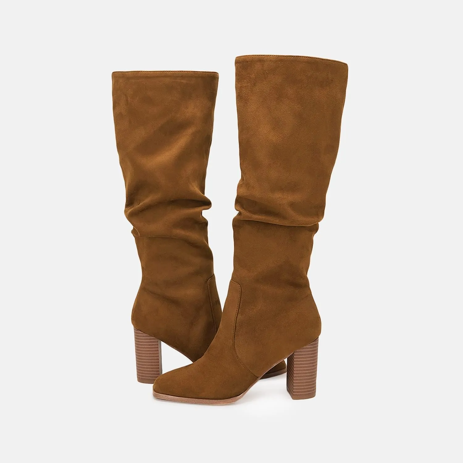 Juliet Holy Womens Knee High Boots Chunky High Heel Square Toe Side Zipper Wide Calf Boot