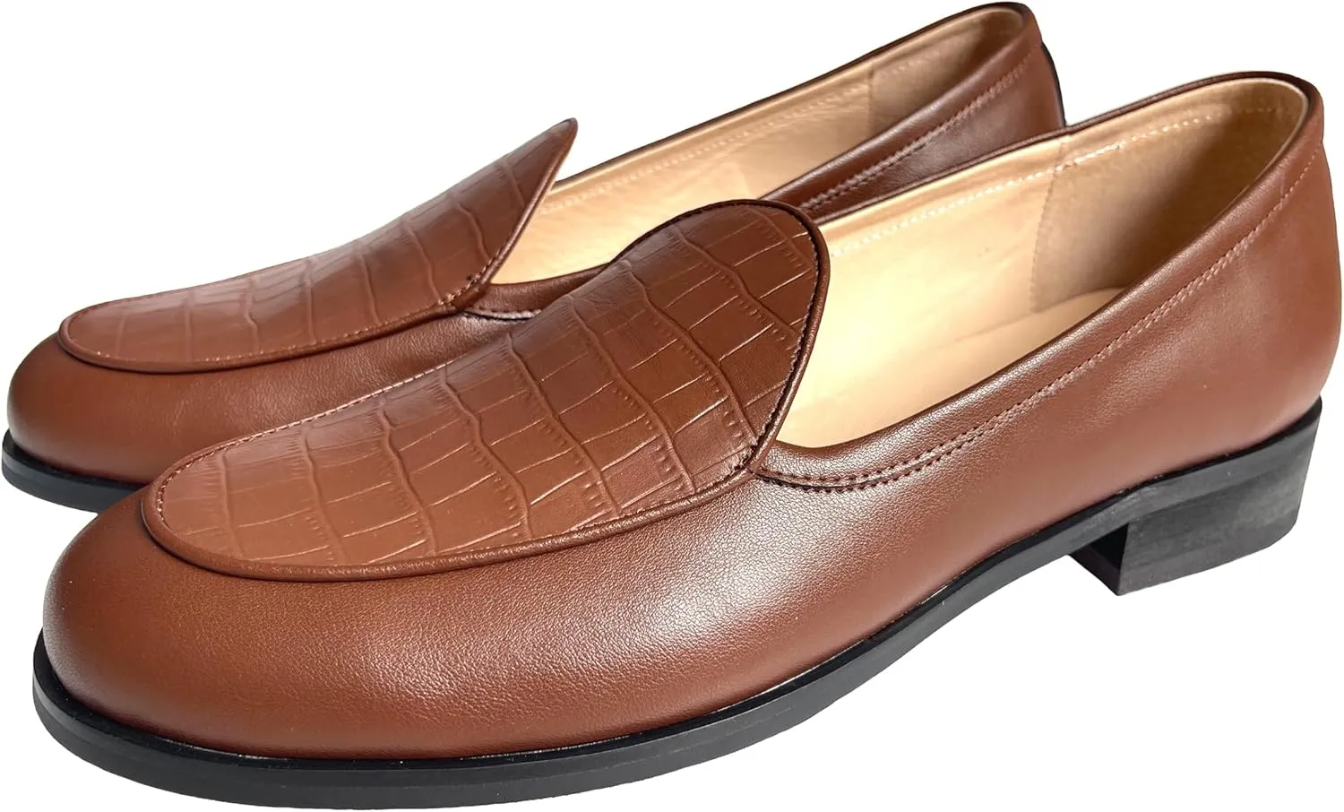 Justar Men's Leather Dress Shoes Slip-On Penny Loafers Belgian Formal Flats