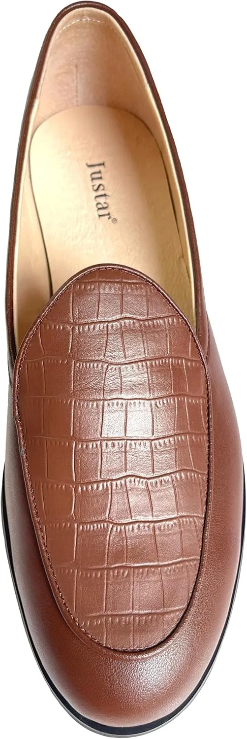 Justar Men's Leather Dress Shoes Slip-On Penny Loafers Belgian Formal Flats