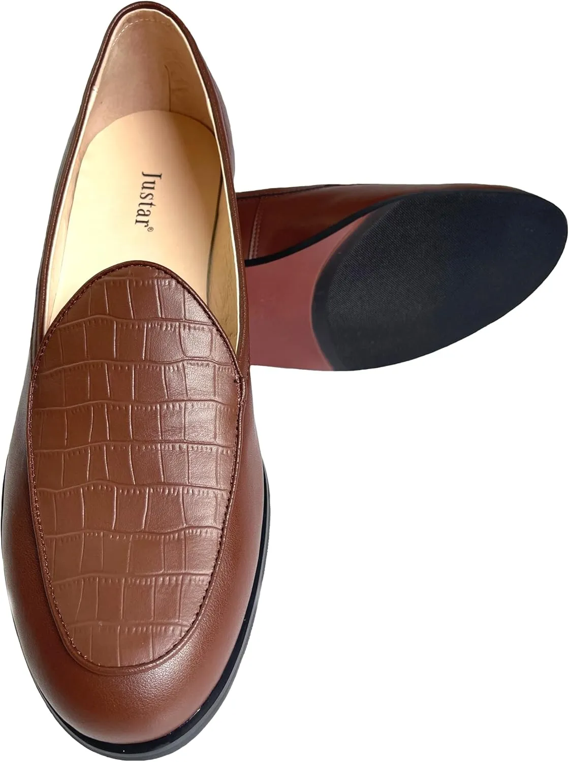 Justar Men's Leather Dress Shoes Slip-On Penny Loafers Belgian Formal Flats