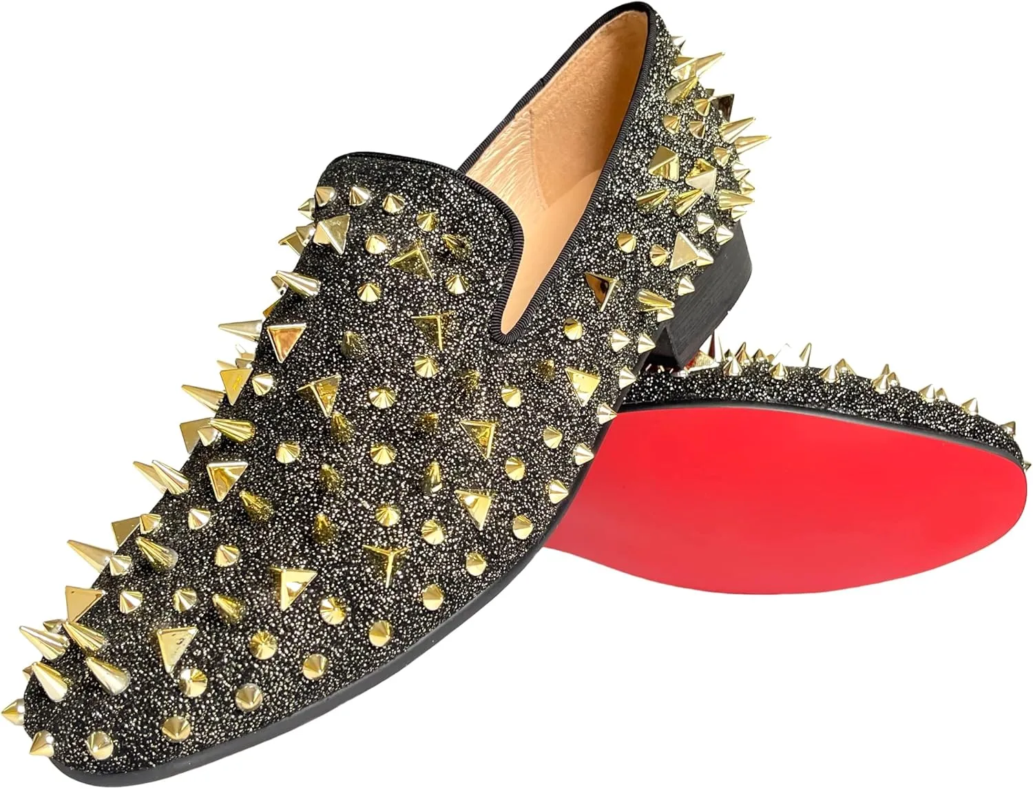 Justar Men's Leather Spikes Loafers Studded Dress Shoes Slip-on Flats Long Rivet Party Shoes