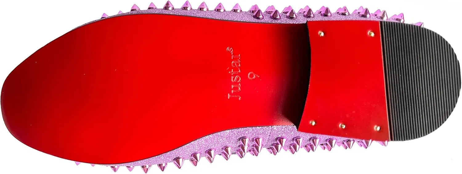 Justar Men's Leather Spikes Loafers Studded Dress Shoes Slip-on Flats Long Rivet Party Shoes