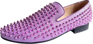 Justar Men's Leather Spikes Loafers Studded Dress Shoes Slip-on Flats Long Rivet Party Shoes