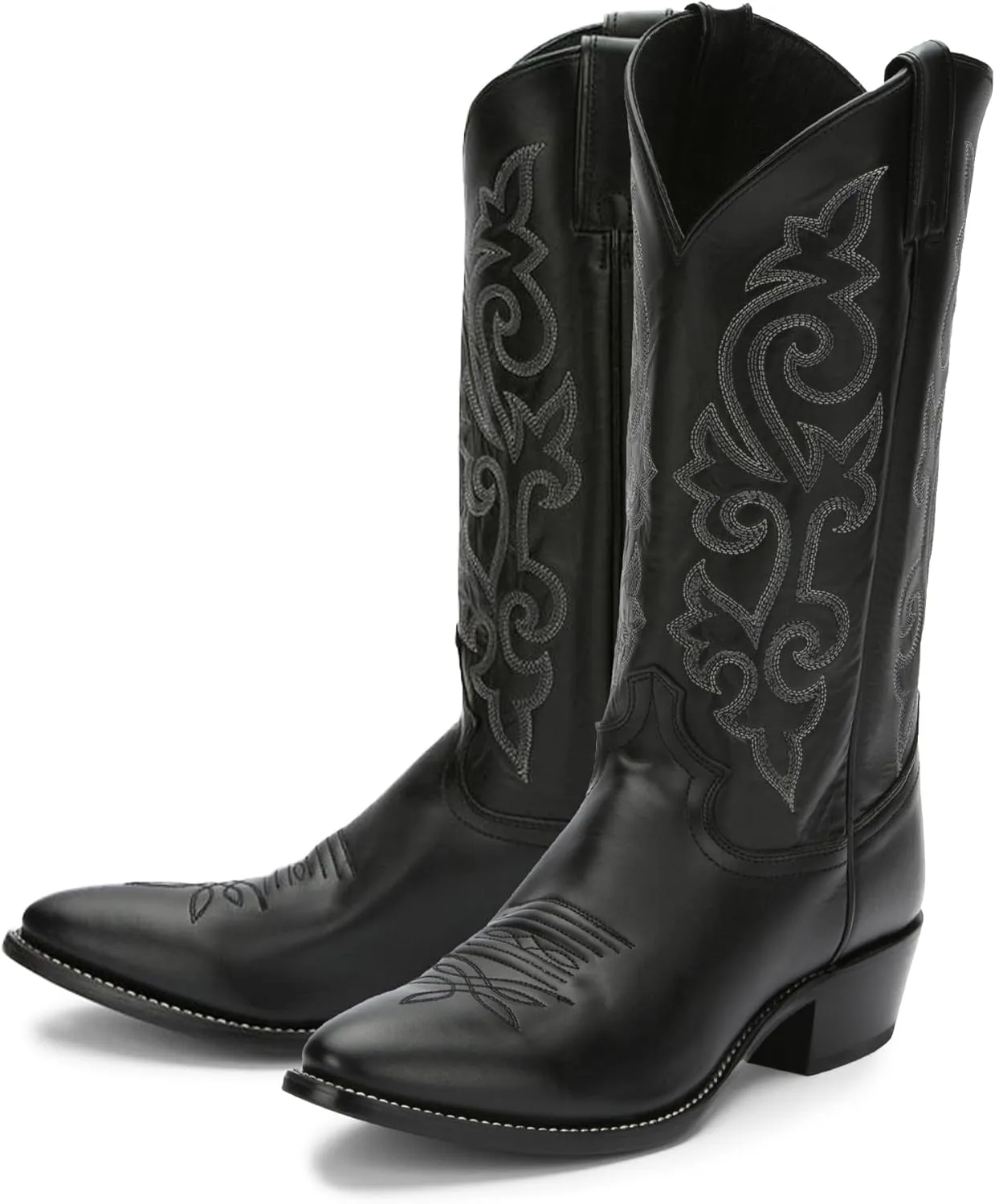 Justin Buck 13" Cowboy Boots for Men - Durable Premium Full-Grain Leather Round Toe Western Boots Build with Cushioned Insole & Full Welt Construction, Black - 12 E