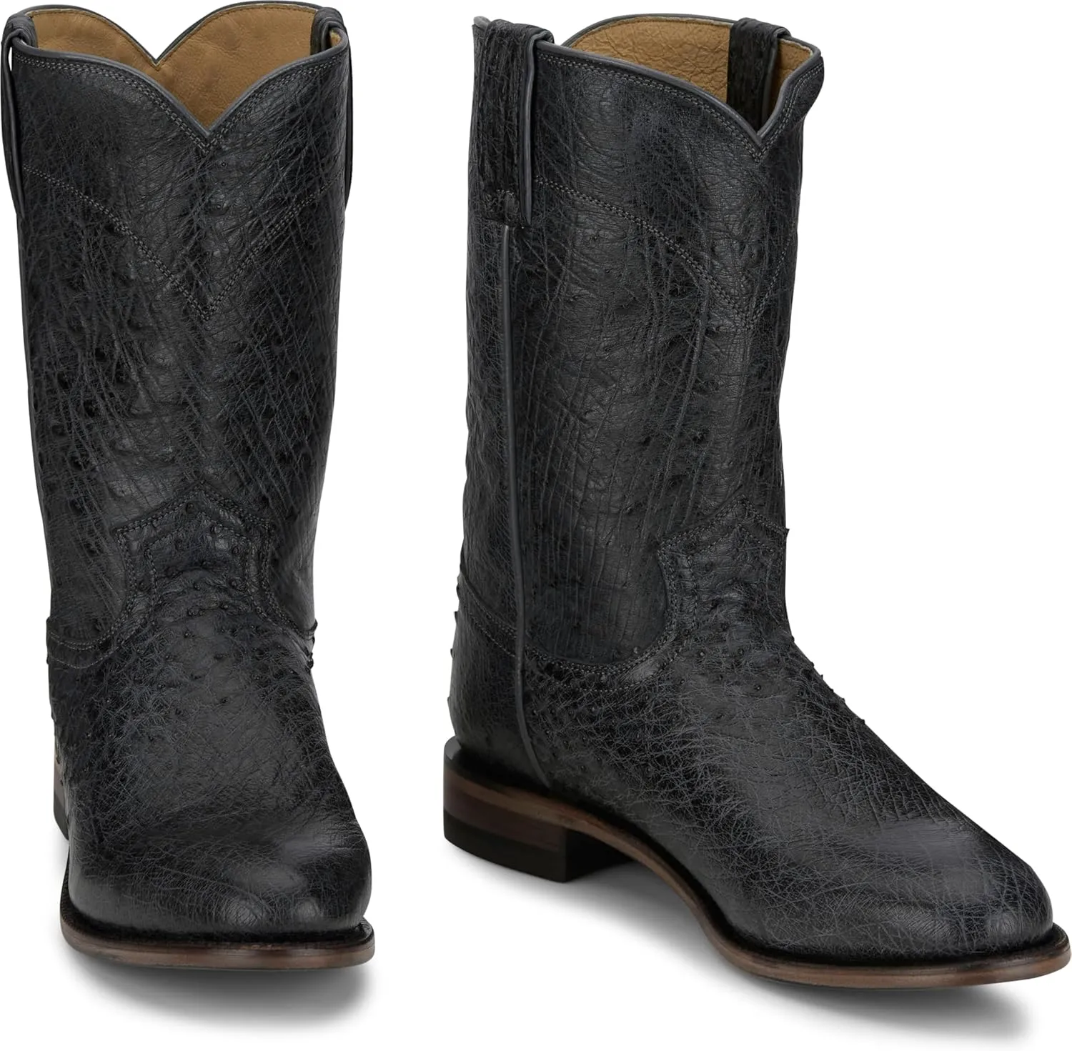 Justin Stinson 10" Smooth Ostrich Roper Men's Western Boots, Premium Exotic Leather, Durable Construction, Stylish Design