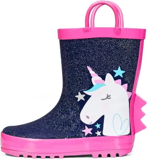 K KomForme Kids Rain Boots Waterproof Printed Rubber boots with Handles
