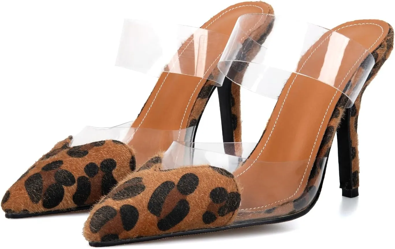 keleimusi Clear Heart Heeled Mules Transparent PVC Pointed Toe Mule Pumps Backless Slip On Clear Heeled Sandals Party Prom Dress High Heel Mules