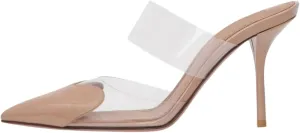 keleimusi Clear Heart Heeled Mules Transparent PVC Pointed Toe Mule Pumps Backless Slip On Clear Heeled Sandals Party Prom Dress High Heel Mules