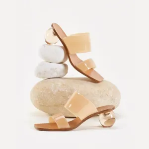 keleimusi Women's Acrylic Ball Slide Sandals with Two Clear Strap Vinyl Heels Mules
