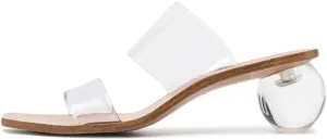 keleimusi Women's Acrylic Ball Slide Sandals with Two Clear Strap Vinyl Heels Mules