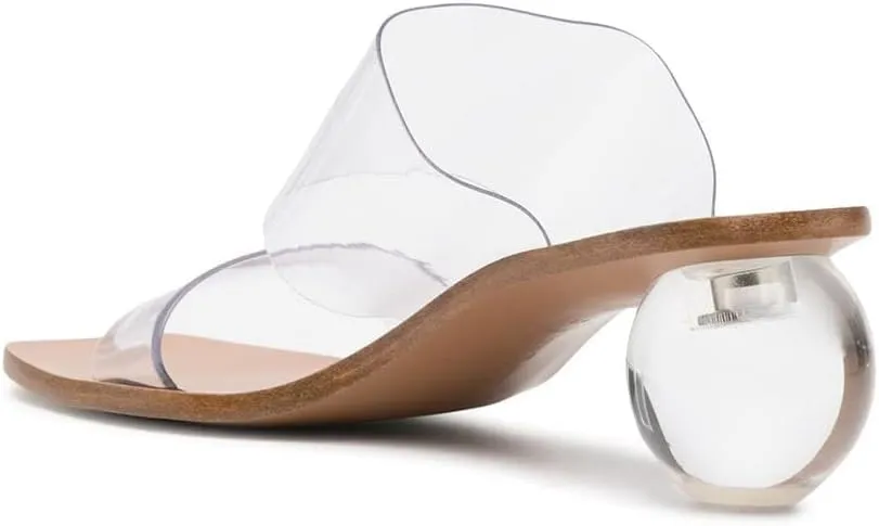 keleimusi Women's Acrylic Ball Slide Sandals with Two Clear Strap Vinyl Heels Mules