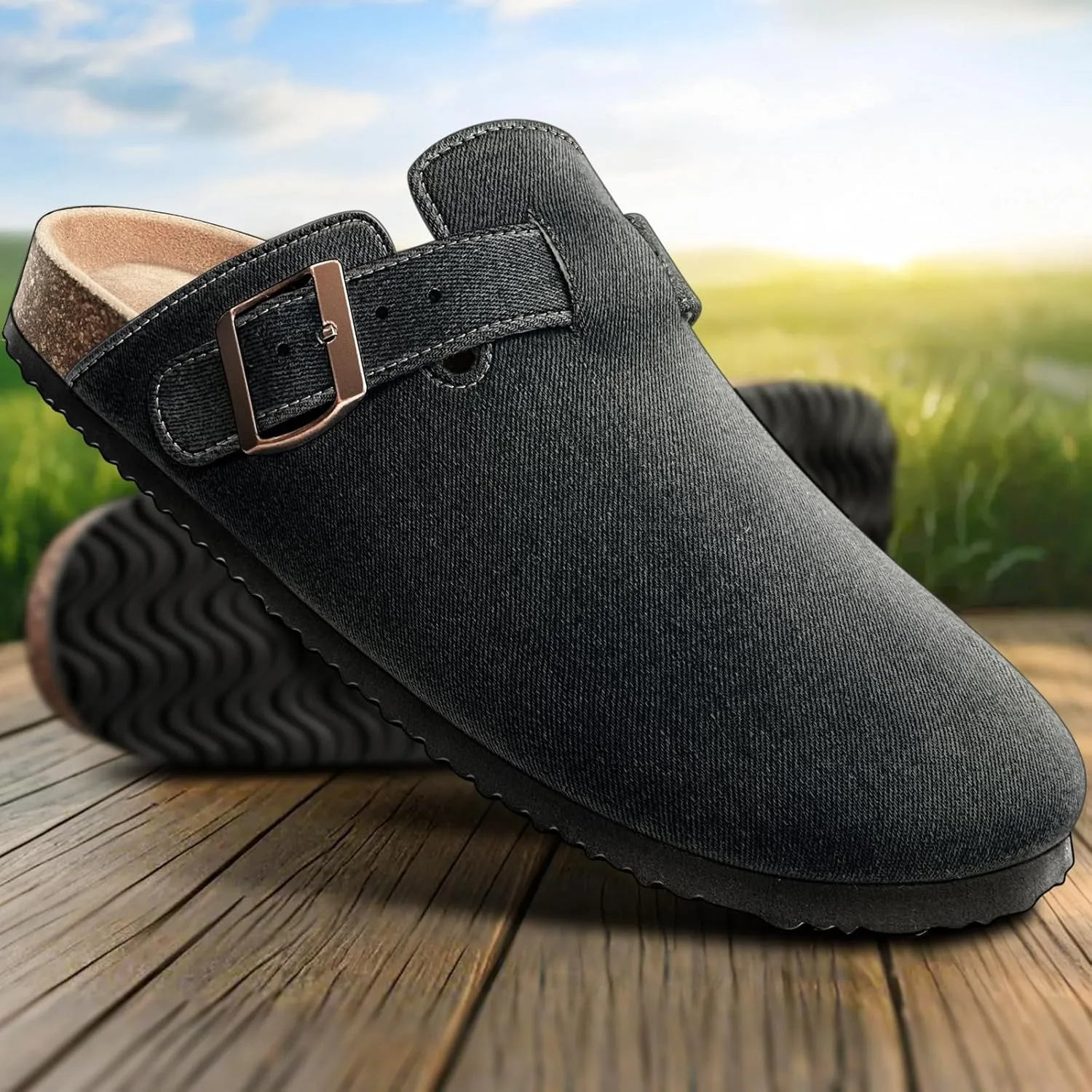 KEMISANT Men Clogs-Comfortable Suede Mules Slippers Sandals Nurse Potato Shoes Unisex-Cushioned Cork-Footbed