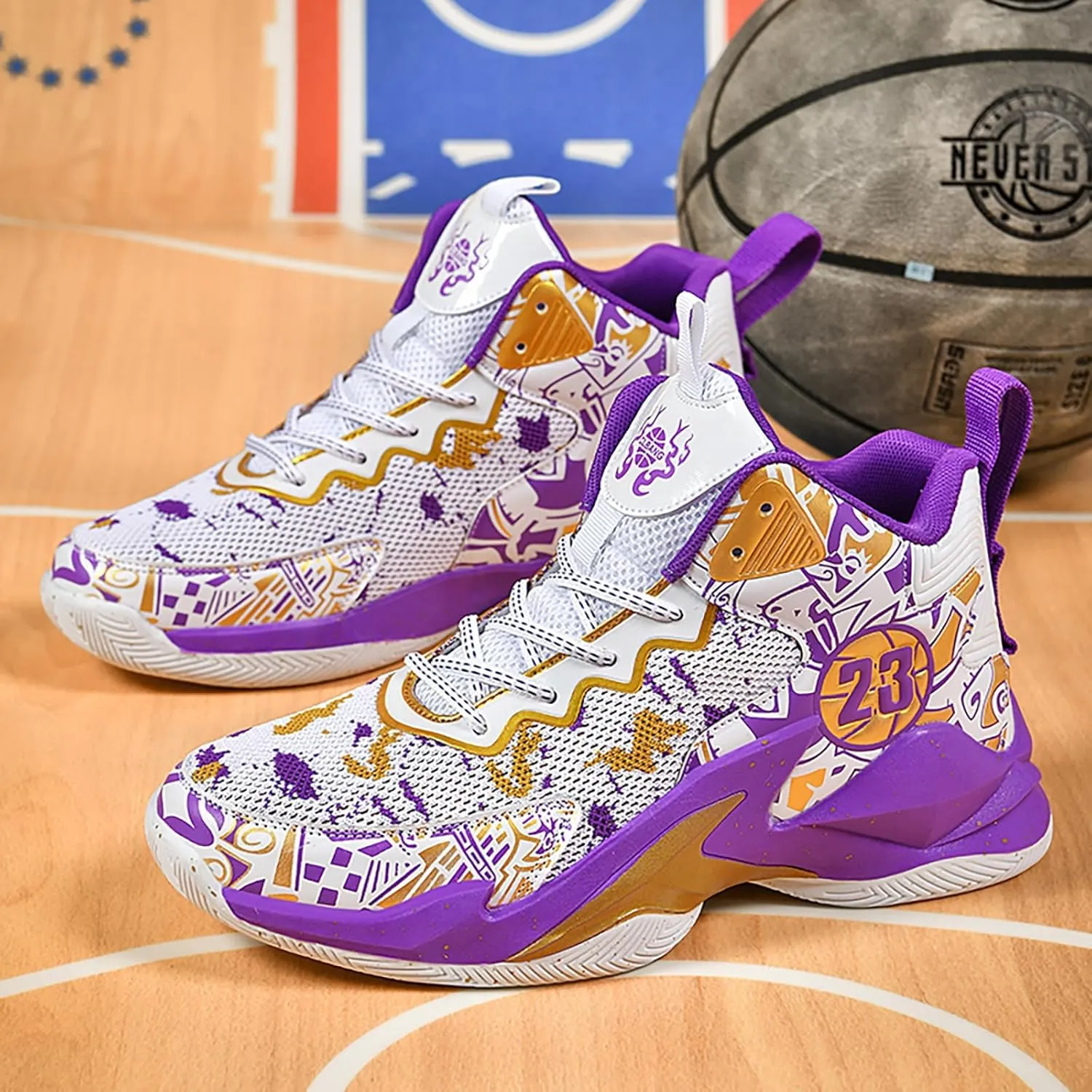 Kids Basketball Shoes High Top Youth Fashion Sneakers Girls Casual Sports Basketball Shoes Breathable Comfortable Boys Sneakers for Big Kids