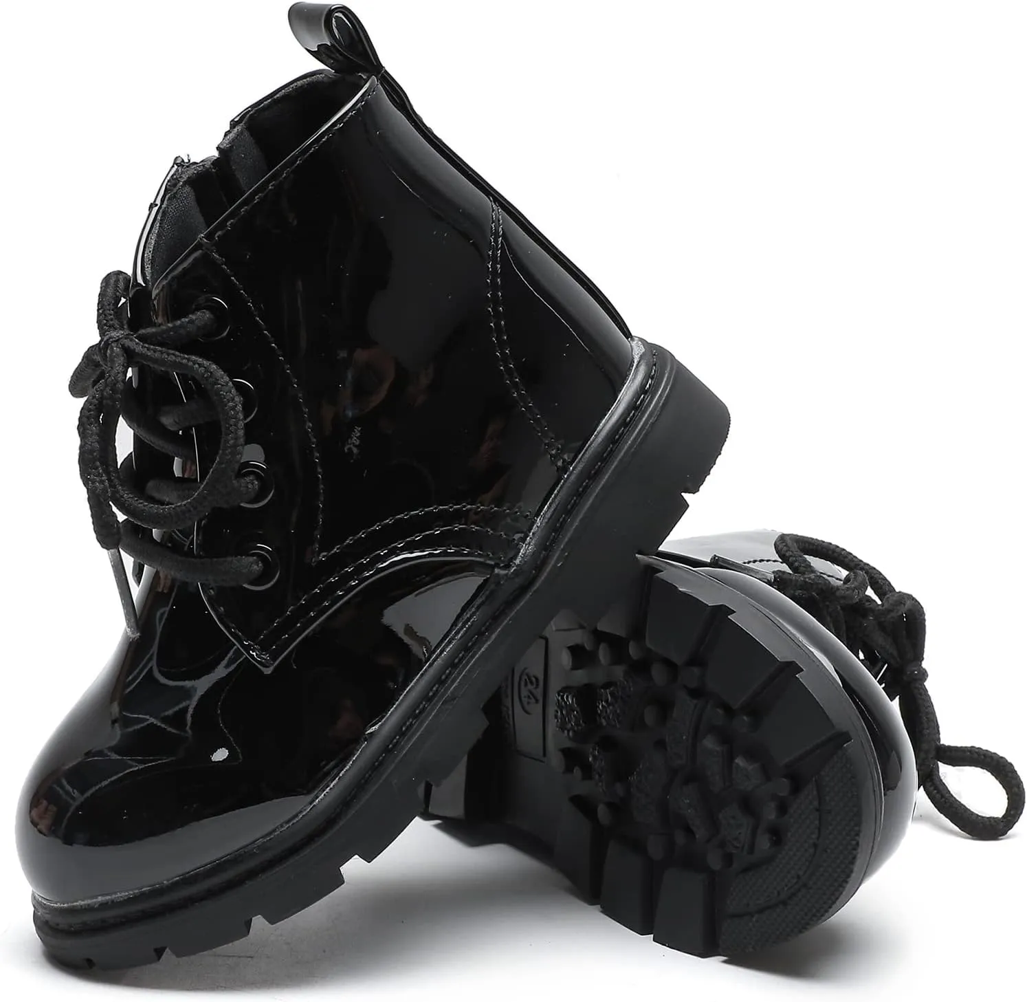 Kids Boots Boys Girls Bright Color Lace up Ankle Boots Side Zipper Boots