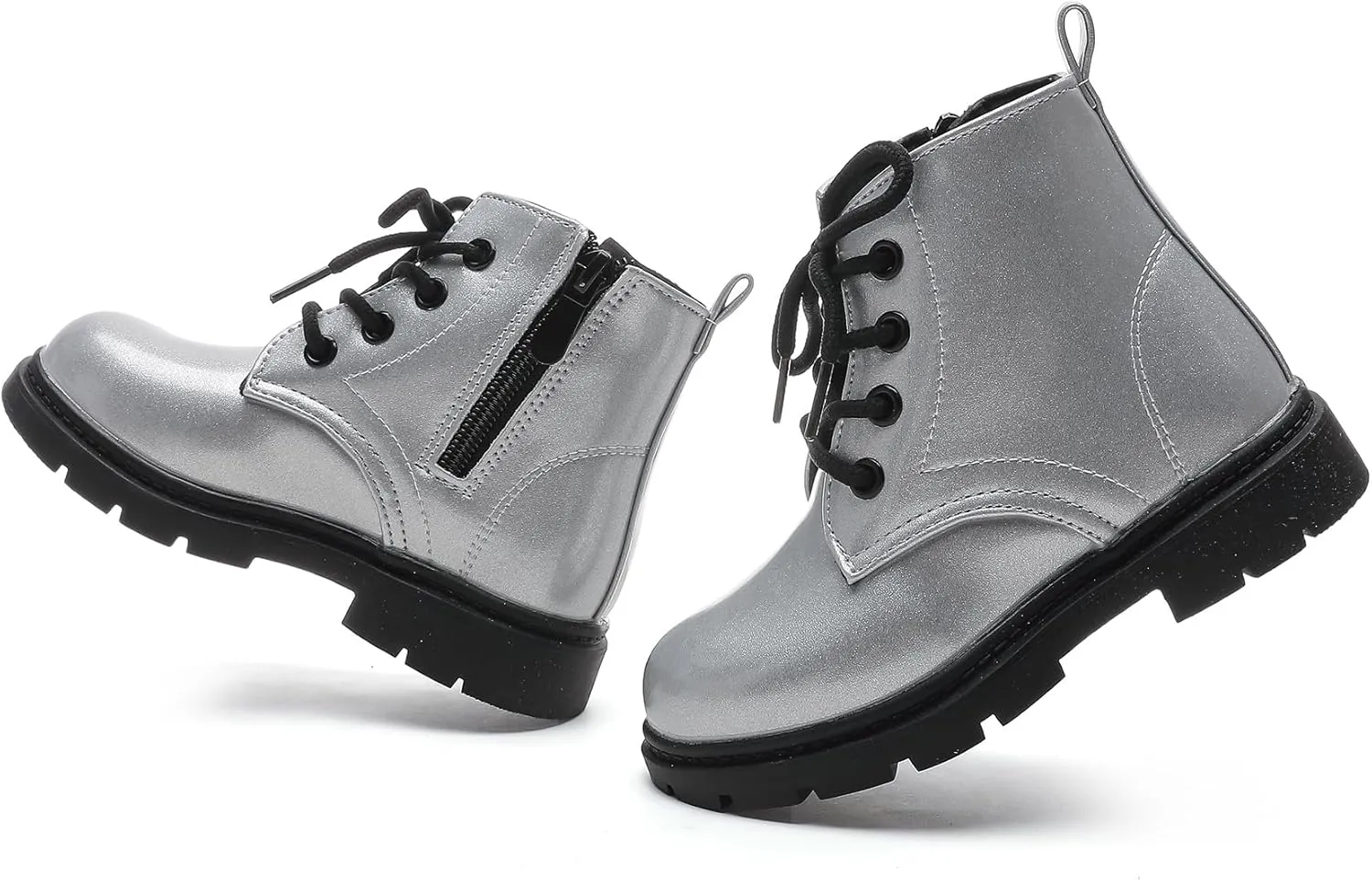 Kids Boots Boys Girls Bright Color Lace up Ankle Boots Side Zipper Boots