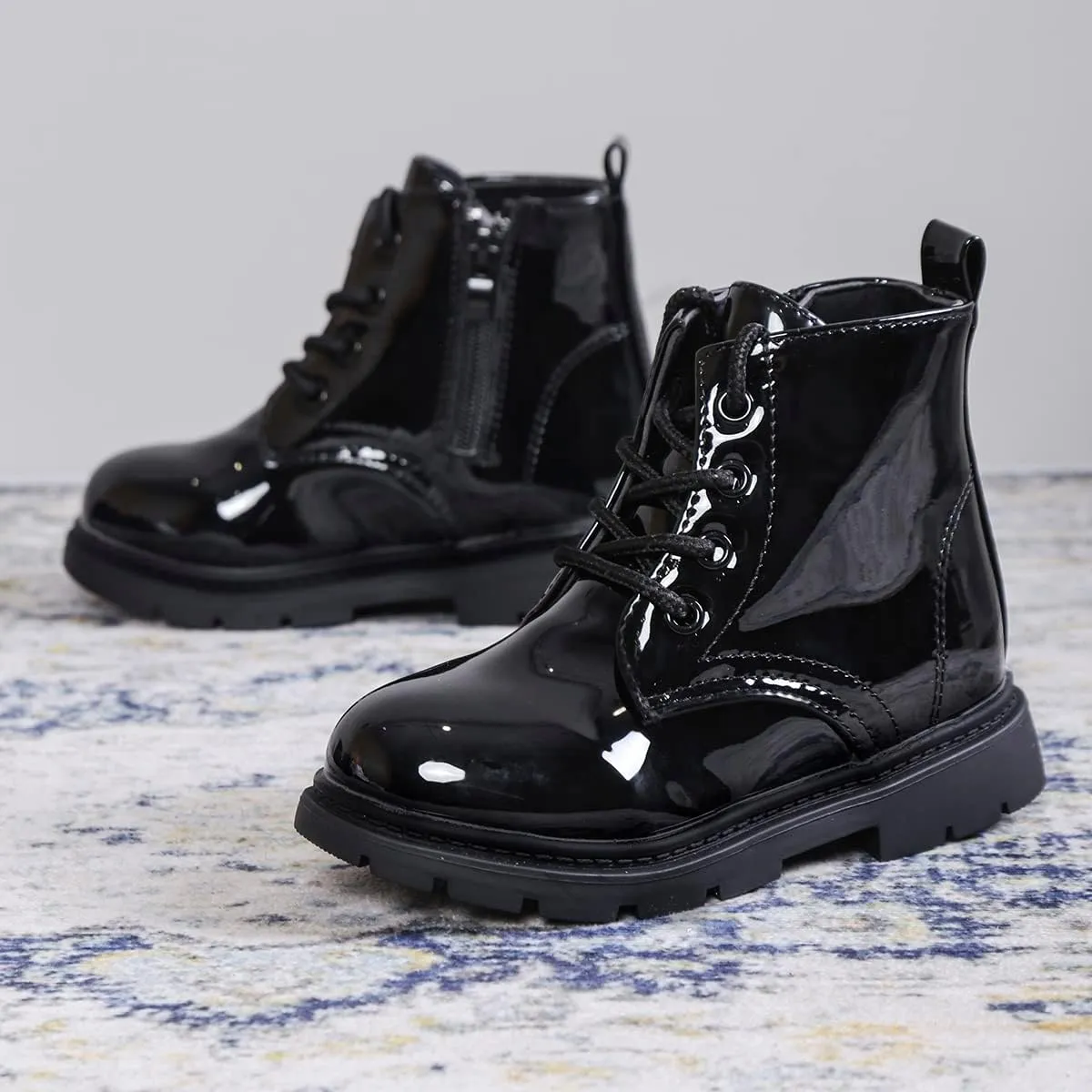 Kids Boots Boys Girls Bright Color Lace up Ankle Boots Side Zipper Boots