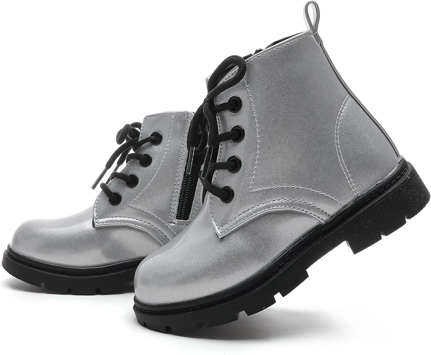 Kids Boots Boys Girls Bright Color Lace up Ankle Boots Side Zipper Boots